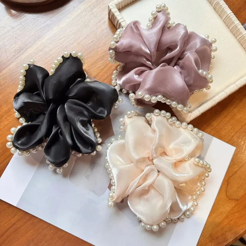 New Elegant Solid Satin Big Hair Scrunchies Elastic Hair