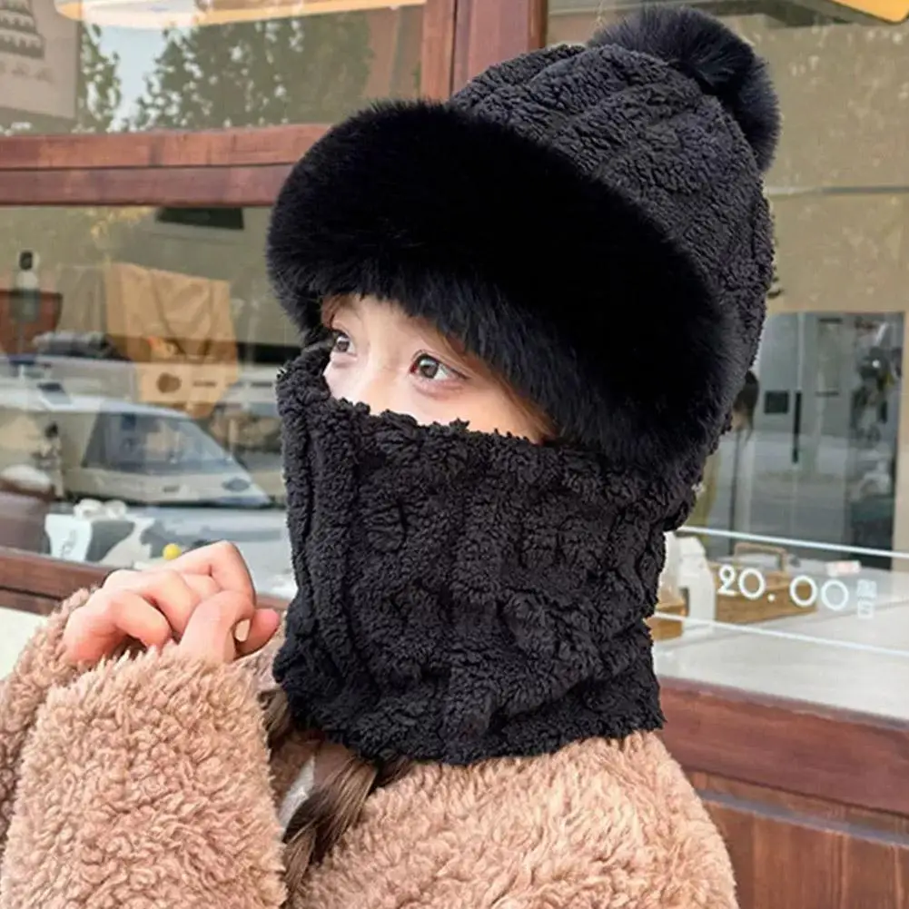 Winter-Schal-Set mit Kapuze für Damen, Plüsch-Hals, warm, Russland, Outdoor, Ski, winddicht, Mütze, dicker Plüsch, flauschige Mützen, Fahrradmütze – Detail 15