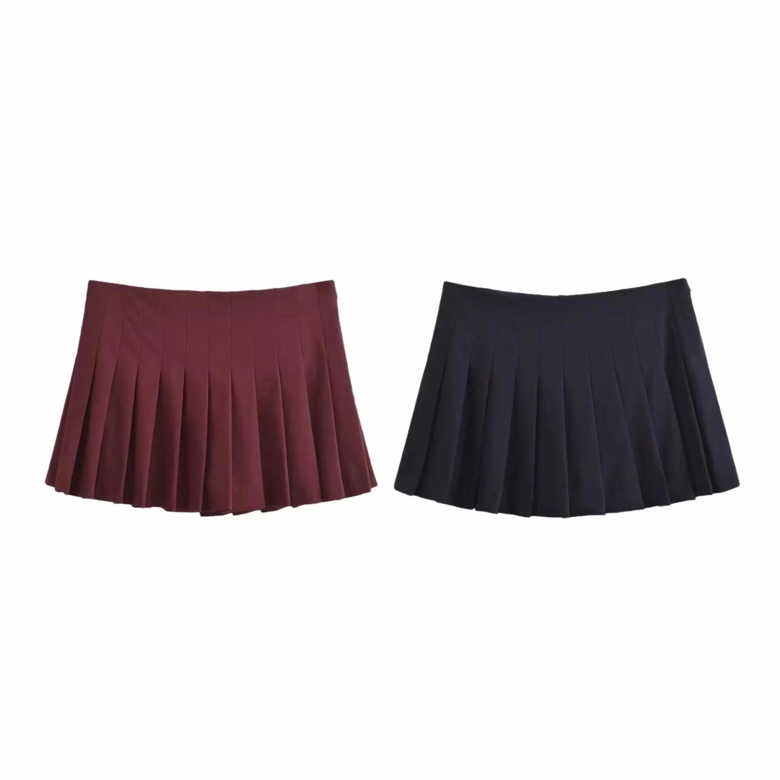KONDALA Vintage Casual Chic Burgund Frauen Rock Solide Reißverschlüsse Kurzen Falten Rock Mode 2025, Herbst Y2K Mädchen Mini Rock – Detail 3
