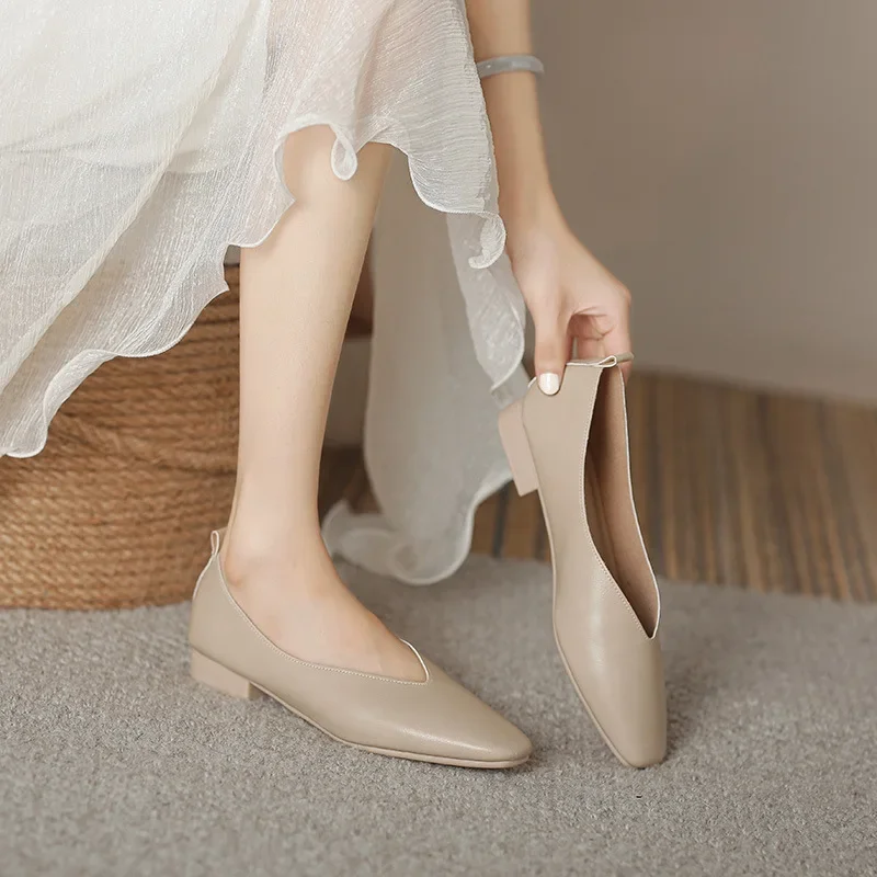 Genuine Leather Multi-color Low-heeled women's Shoes  Round Toe Flat Bottom Shallow Cut Single Shoe Casual Versatile Loafers 2