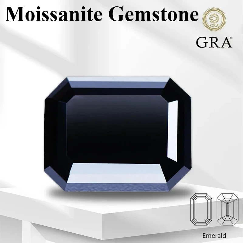 Moissanit-Edelstein im Smaragdschliff, schwarze Farbe, im Labor gezüchteter Diamant für DIY-Schmuckherstellung von Ringen und Ohrringen für Damen, mit Zertifikat