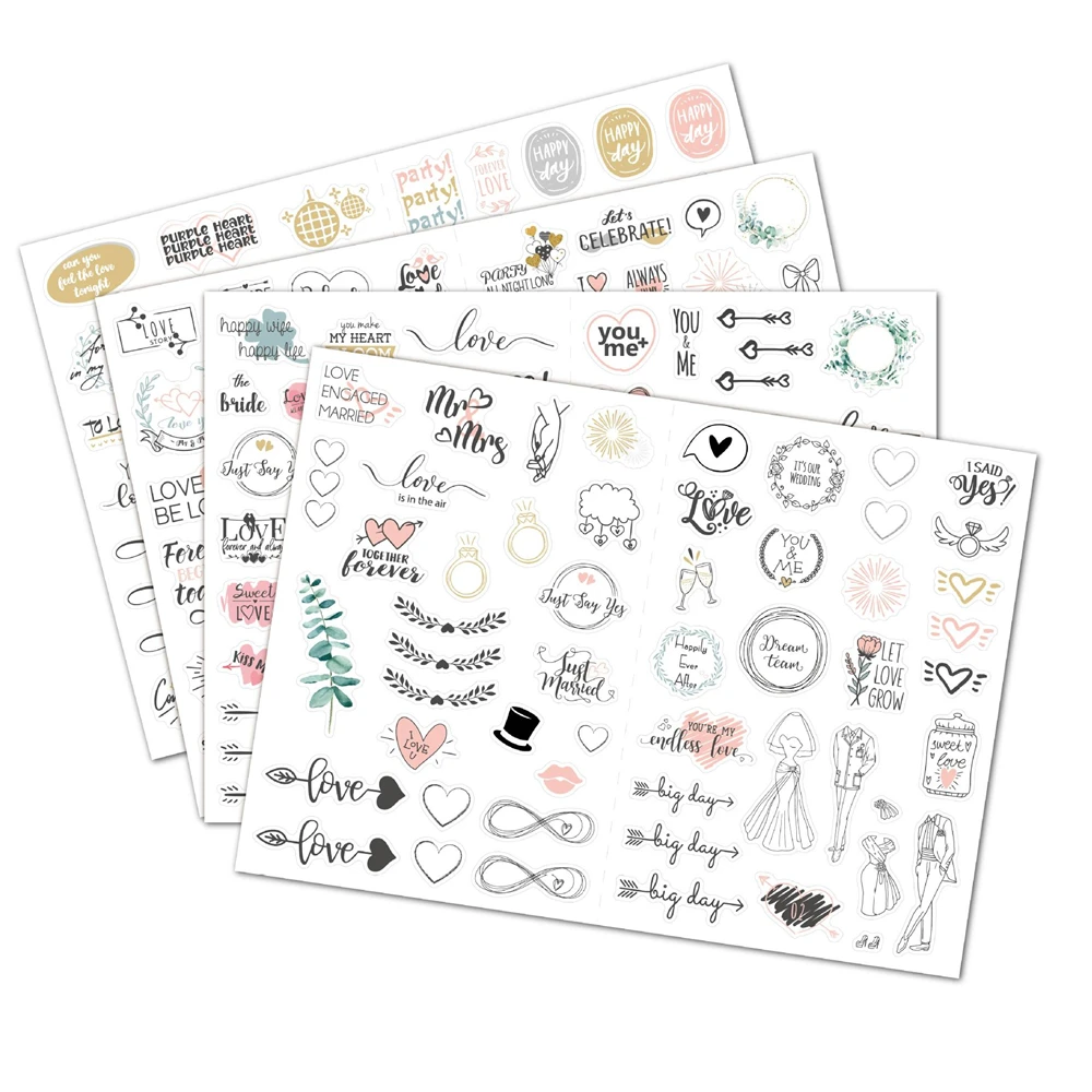 Decorative Stickers Decorative Labels Stickers Paper Stickers Adhesive Stickers Self Adhesive Stickers Floral Stickers 230pcs Wedding Bliss Stickers Waterproof Removable Wedding Theme Love Eucalyptus Engagement Plan Cute Stickers Gift Packing