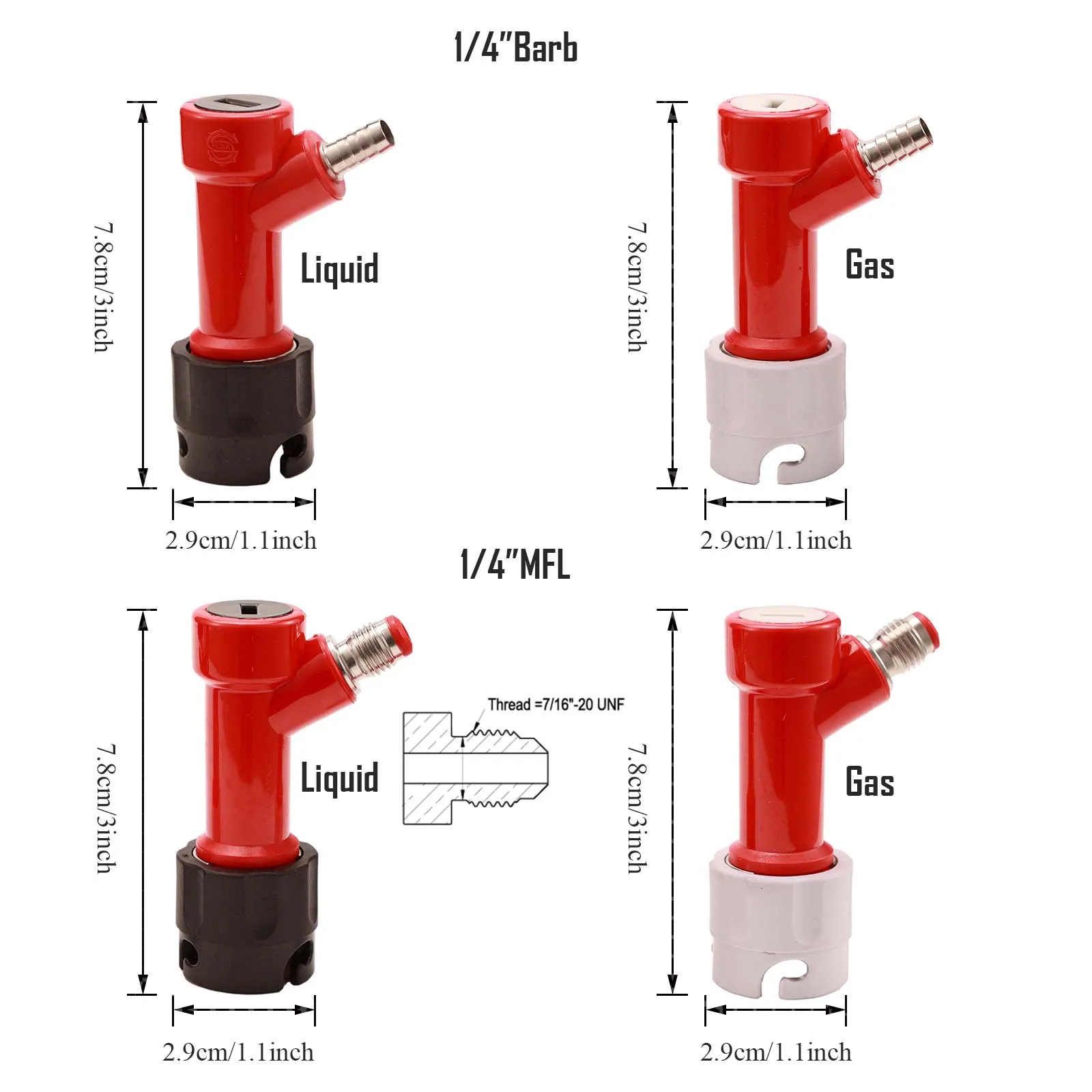 Homebrew Beer Keg Connector Dispenser Plastic Pin Lock Liquid Gas Disconnect 1/4"Barb 1/4"MFL Plastic ABS
