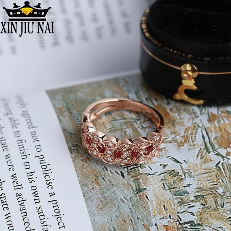 

925 Anillos Silver Three-layer Princess Rose Gold Ring Ruby Engagement Ring Red Pomegranate Ladies Celebrity Endorsement Ring