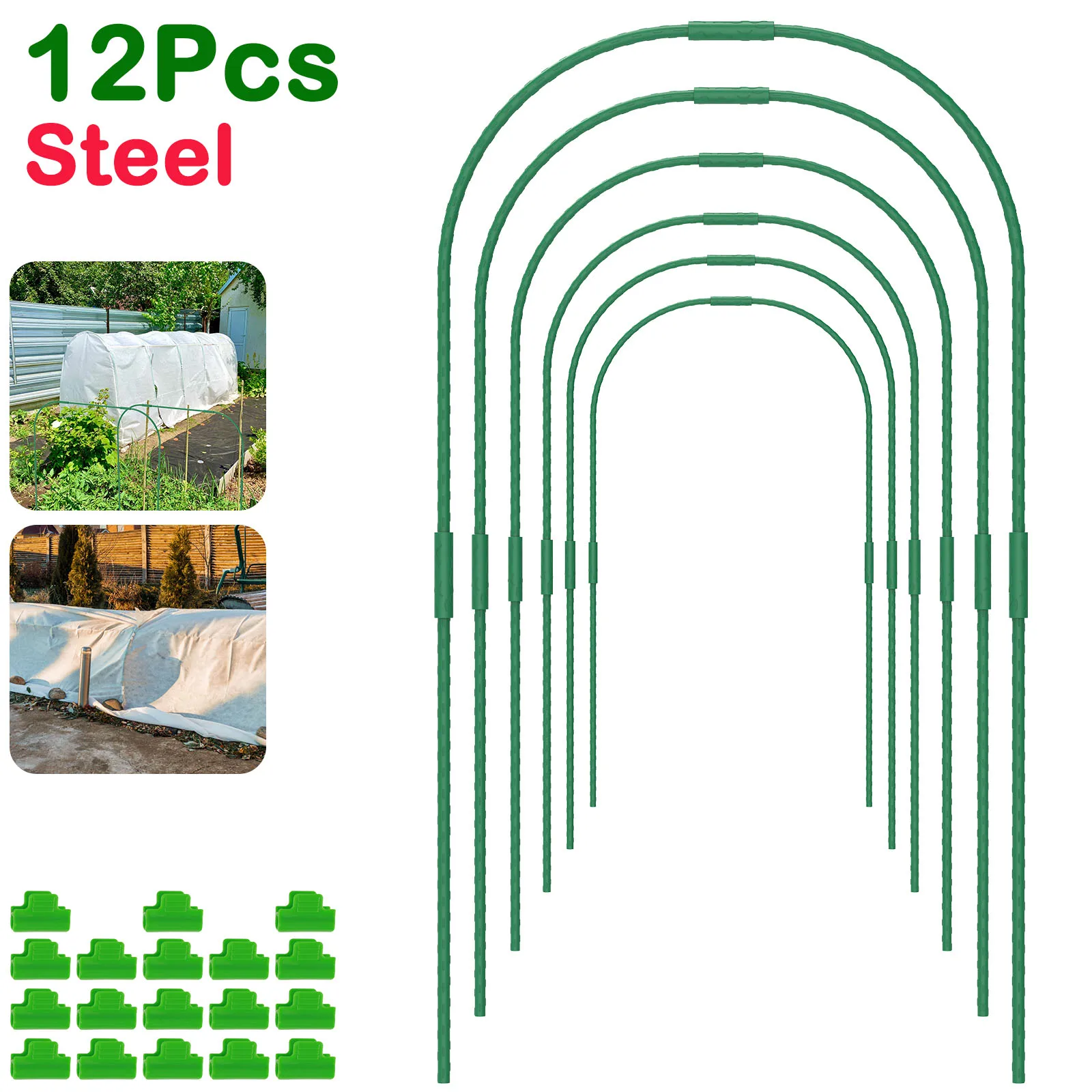 Steel Greenhouse Plant Hoops Durable Reusable DIY Seedling Arch Shed Bracket for Garden Vegetable Grow Tunnel Support 12 Set