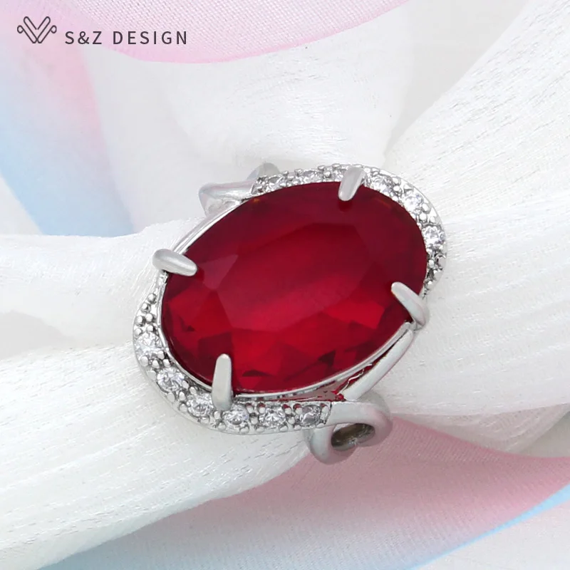 S&Z DESIGN New Fashion Luxury Egg Shape Oval Cubic Zirconia Rings For Women Wedding Party Trendy 585 Rose Gold Color Jewelry