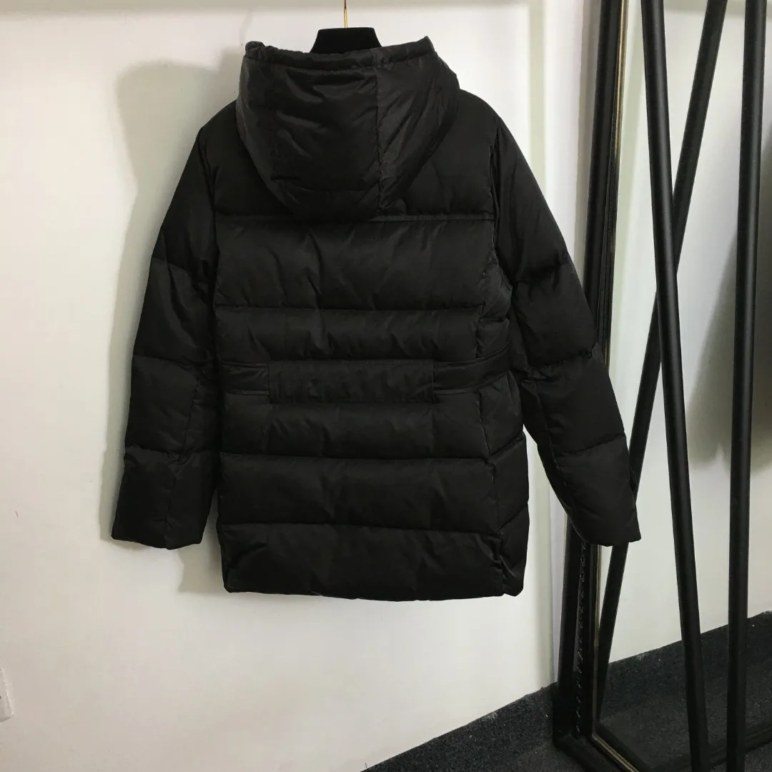Warm plush lining, hat, waistband, drawstring, long sleeved down cotton jacket, Women's down jacket