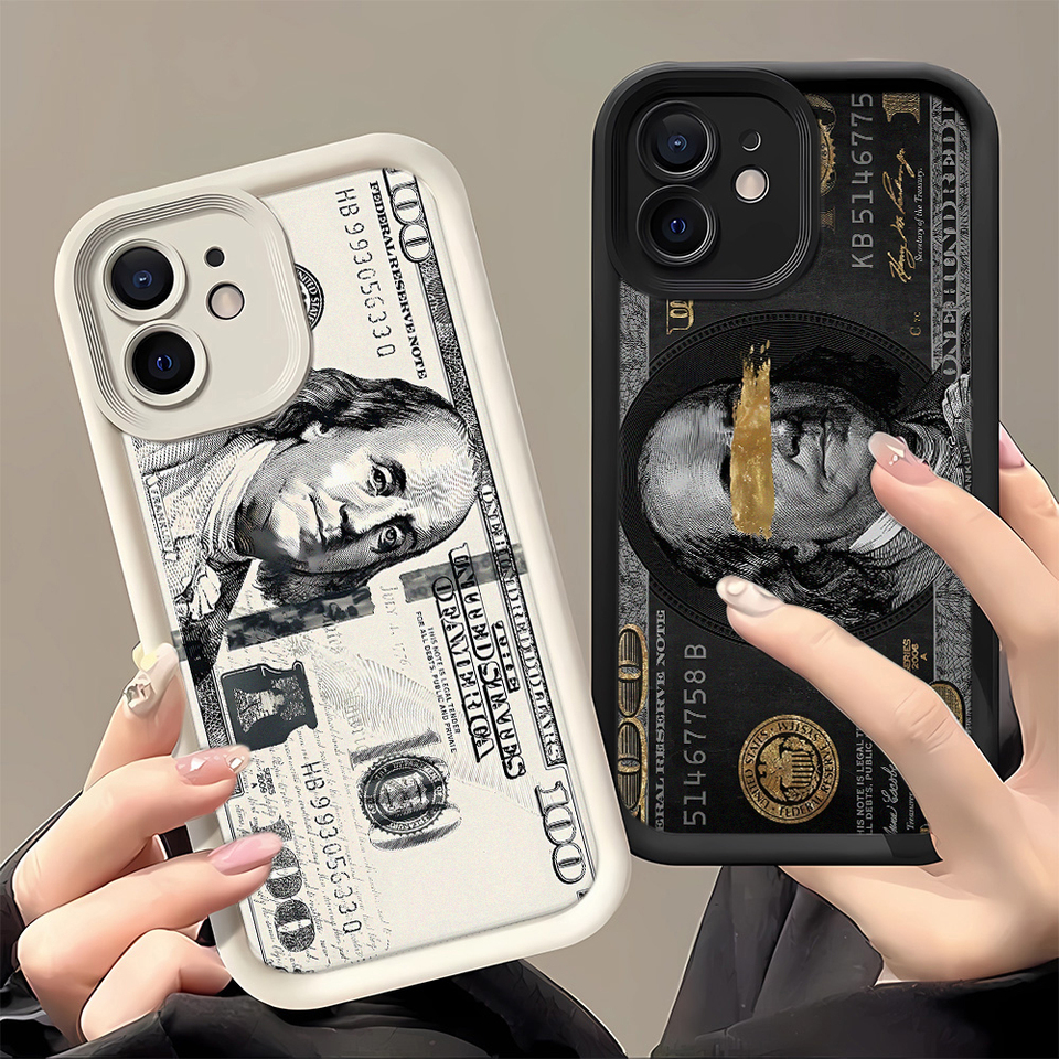 Black dollars Full-Coverage Banknote Design Silicone Case For iPhone 16 15 14 13 12 11 ProMax XSMax XR 7 8 Plus Shockproof Cover