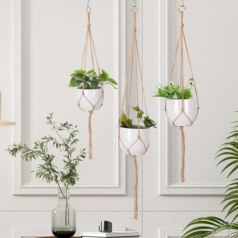 Rope Gardening Green Plant Hanging Basket Cotton Hanger Flower Pot Handmade Macrame Pot Pocket Wall Courtyard Home Decor flower pot plant hanger