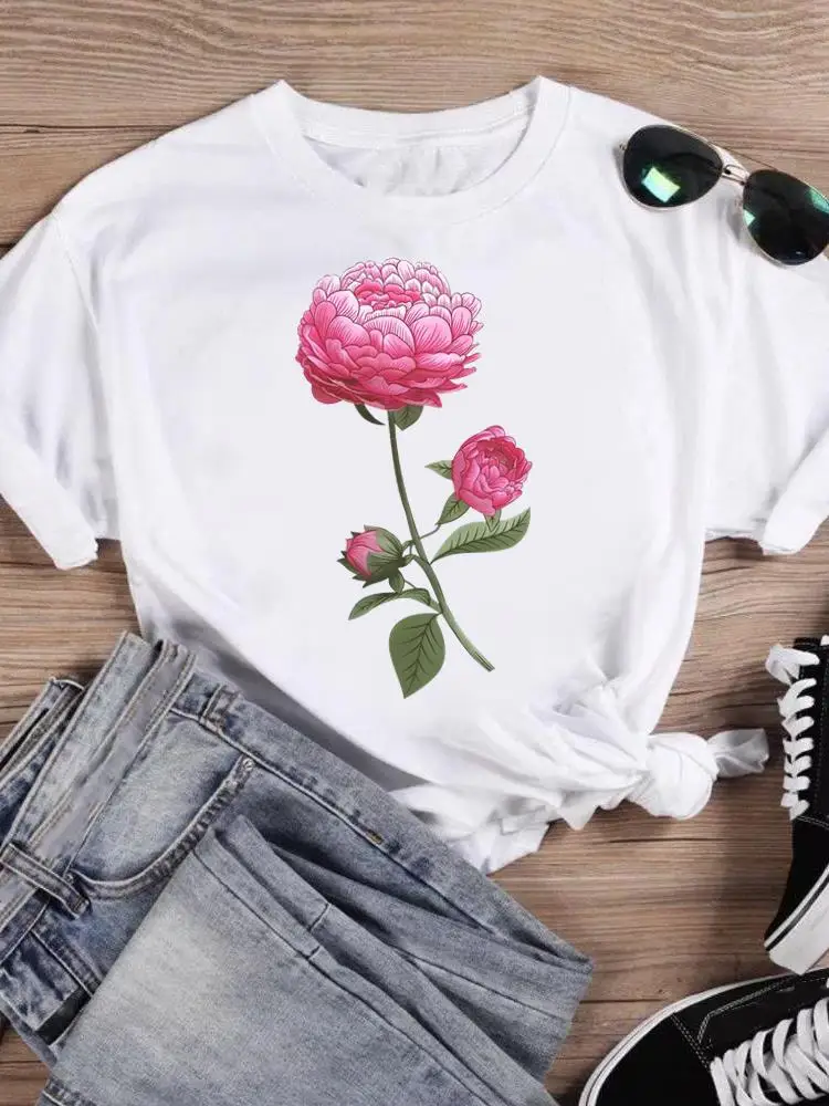 

Short Sleeve T-shirts Women Cartoon Shirt Clothing Fashion Female Flower Lovely 90s Trend Print T Top Graphic Tee