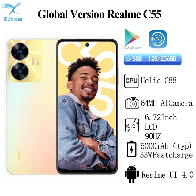 Realme C55 128GB+6GB 6.72 1080 x 2400 pixels, Mediatek Helio G88, 64MP  Camera, Smartphone Cellphone - Memoxpress