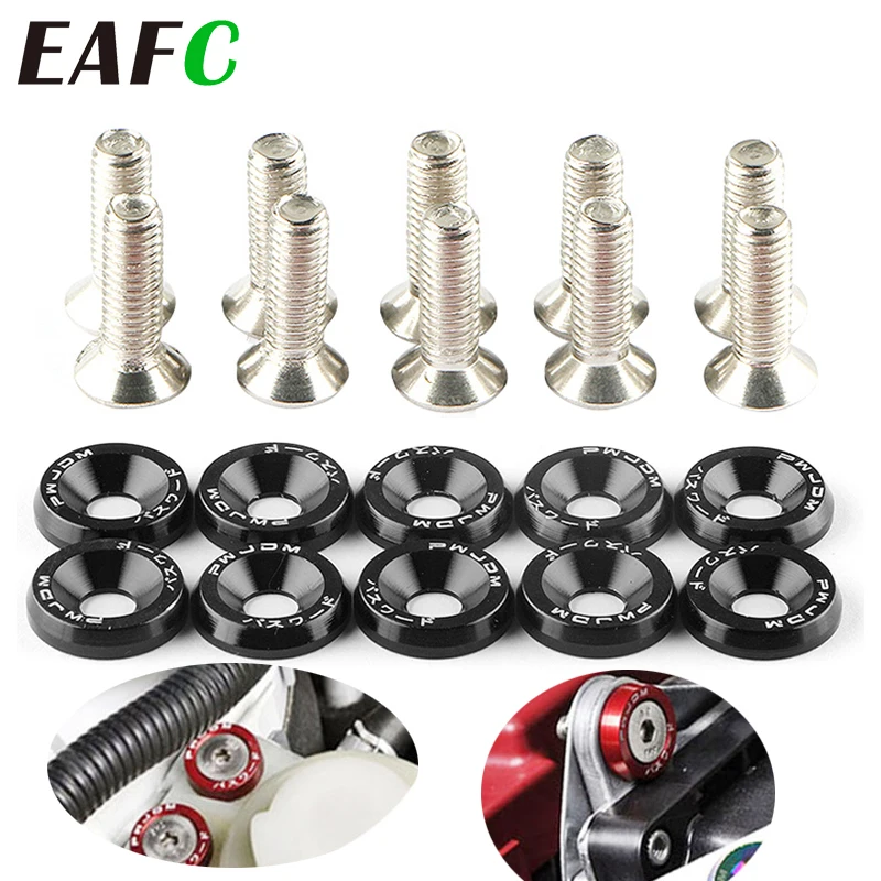 Auto Fasteners EAFC Car Modification Hex Fasteners 10 Pack M6 JDM Fender Washer Bumper Engine Concave Screws Fender Washer License Plate Bolts