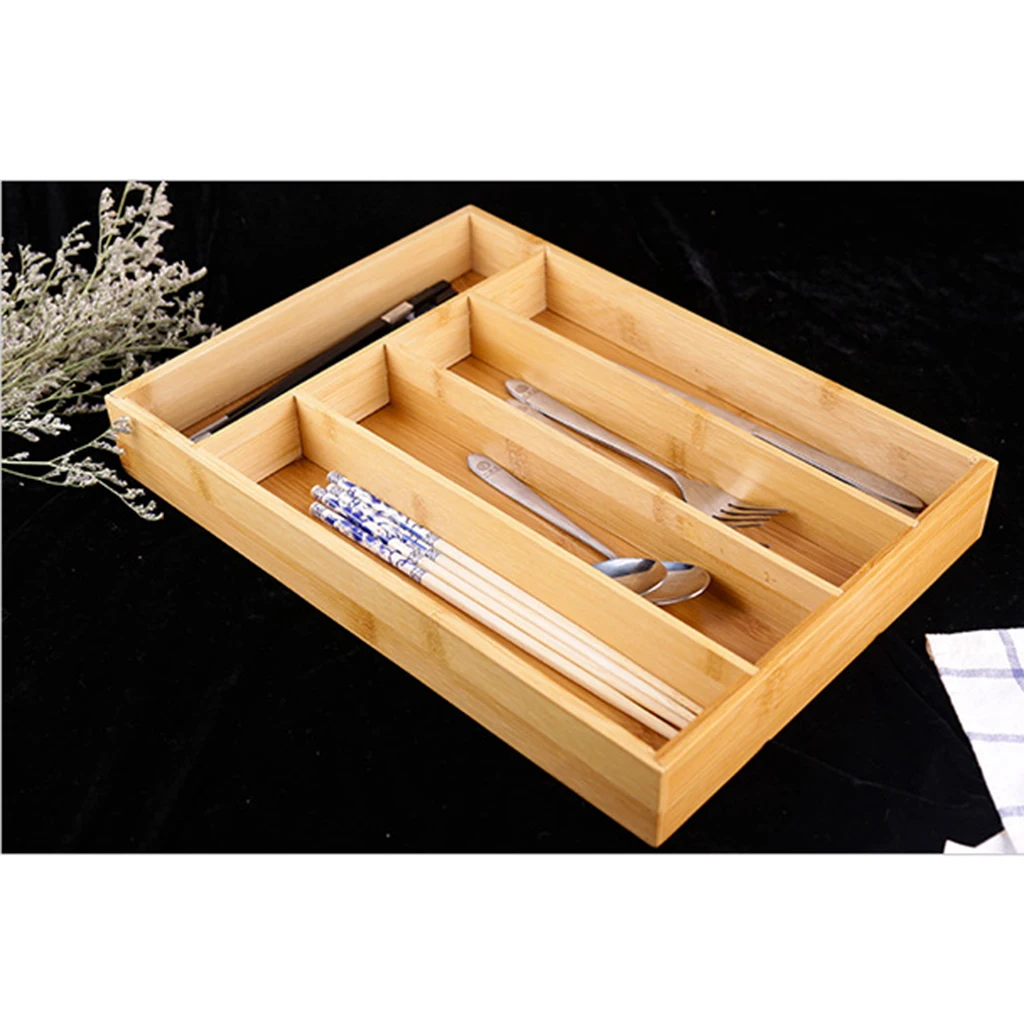 Bamboo Utensils Drawer Organizer, Cutlery Utensil Silverware Tray, Perfect for Kitchen, Bathroom, Desk, Kitchen Drawer Divider