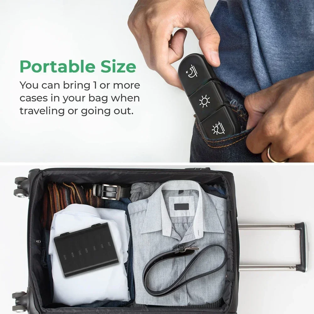 Portable 7-Day Pill Organizer for Vitamins, Medications & Supplements