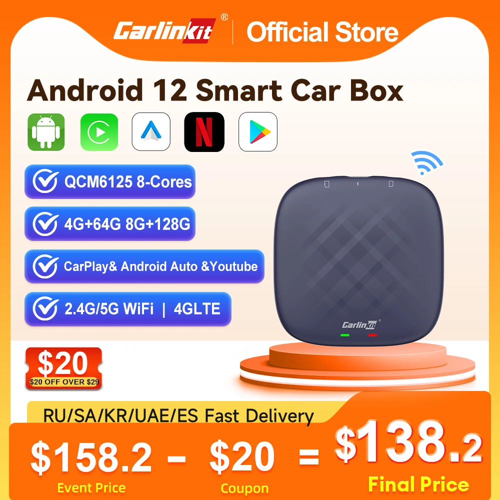 CarlinKit CarPlay Ai Box Android 12 Plus QCM6125 8 core Wireless