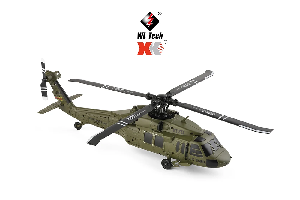 Sfec33be9cfce40b4b04e1d936341fc2db Wltoys K170 UH 60L RC Plane 2.4G 4CH 6 Axis Gyro Brushless Motor Military Green Helicopter RTF And XK K170 Birthday Gift for Kid