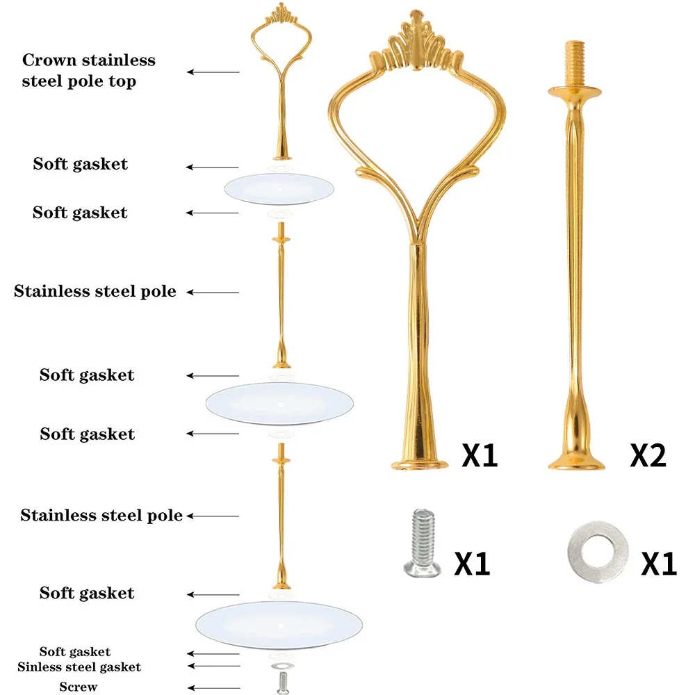 Cake Stand Multi-layer Crown Heart Lucky String Plate Home Wedding Decor Afternoon Tea Dessert Cupcake Stand Tray Rack Pole