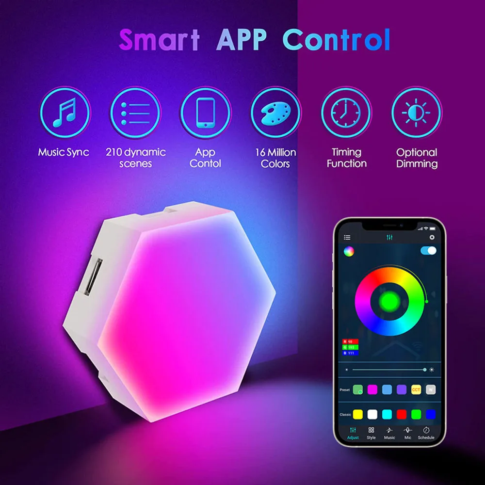 WIFI RGB LED Quantum Lamp Hexagon LED Night Light 5V USB DIY Game Wall Lamp For Home Decoration Atmosphere Lamps