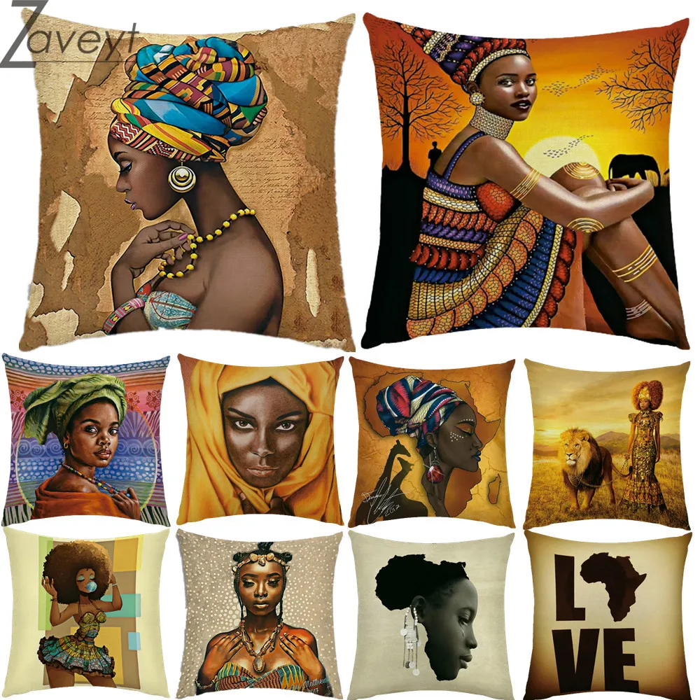 

Роскошная ретро картина маслом Африканской Девушки декоративная подушка черная красота женский Декор для дома диван льняная декоративная подушка