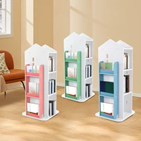 360° Rotating Bookcase, Creative Castle Children’s Bookshelf, Rotating Corner Floor Shelf Bookcase