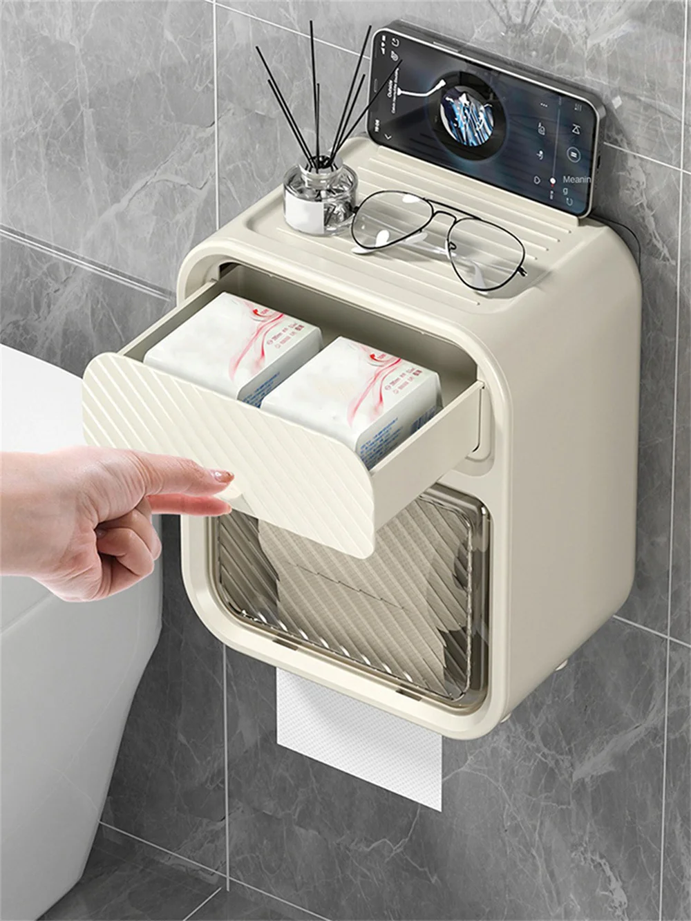 Double Layer Toilet Paper Holder Storage Box Rack Wall Mounted Waterproof Bathroom Tissue Holder Organizer Shelf With Drawer