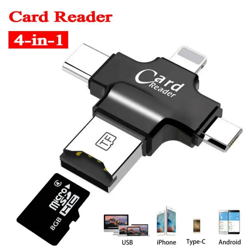 

Многофункциональный кардридер 4 в 1, Type-c/Micro USB/USB 2,0, все в 1