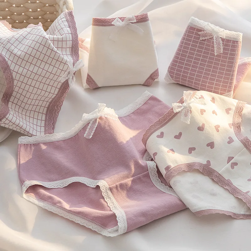 

M-XL women's Cotton Underwear Girls Cute Bow Briefs Mid-Waist Seamless Panties Fashion Solid Color Underpants Female Lingerie