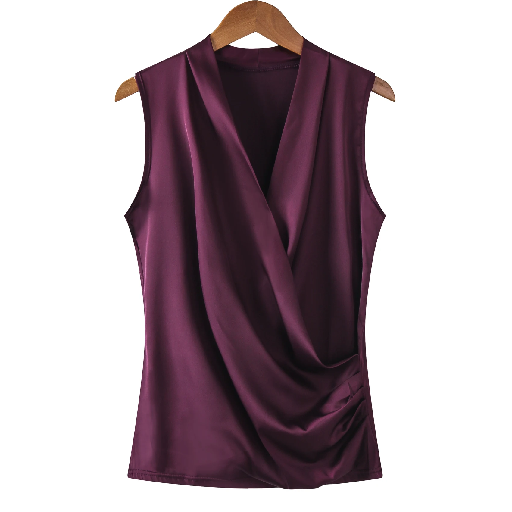 New Smooth Satin Female Sleeveless Blouse V-neck Top Slim Fit Outside Shirts