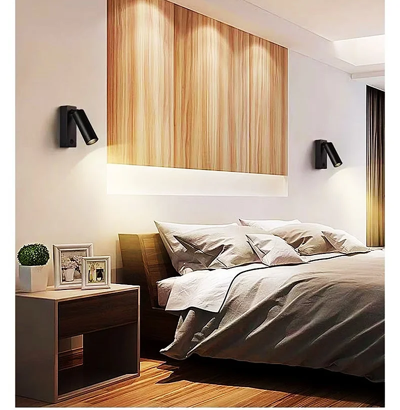 LED Wall Lamp USB Charging Type-C Rotating Surface Mounted Reading Wall Light 5W Spot Downlight for Bedroom Hotel Study