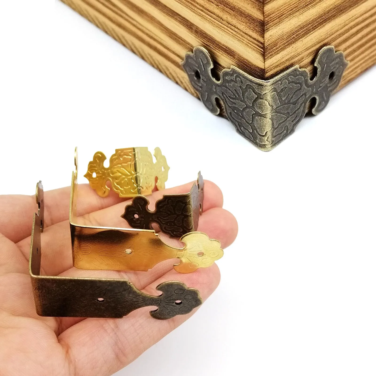 12pcs DIY Decor Metal Corner Protector Edge Cover for Jewelry Chest Wine Gift Box Wooden Case Table Desk Bronze Golden with Nail furniture corner protector decorative corner cover