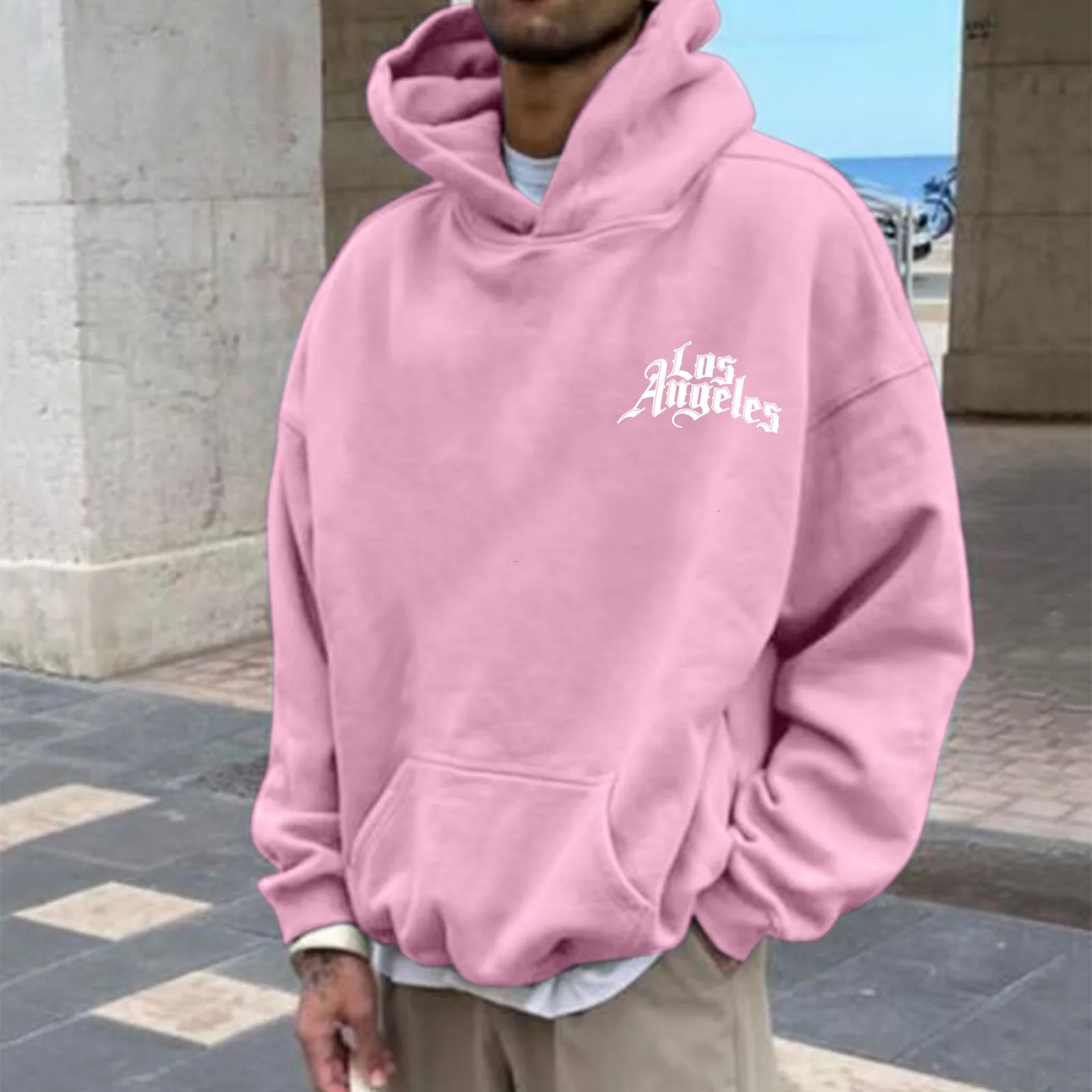 

Mens Autumn And Winter Back Letter Printing Letter Oversize Loose Hooded Pullover Sweater Top Blouse Men's Hoodie