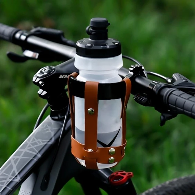 Road Bike Water Bottle Holder Vintage Leather Bike Beverage Holder For Motorcycle Stroller Walker Wheelchair Scooter 4