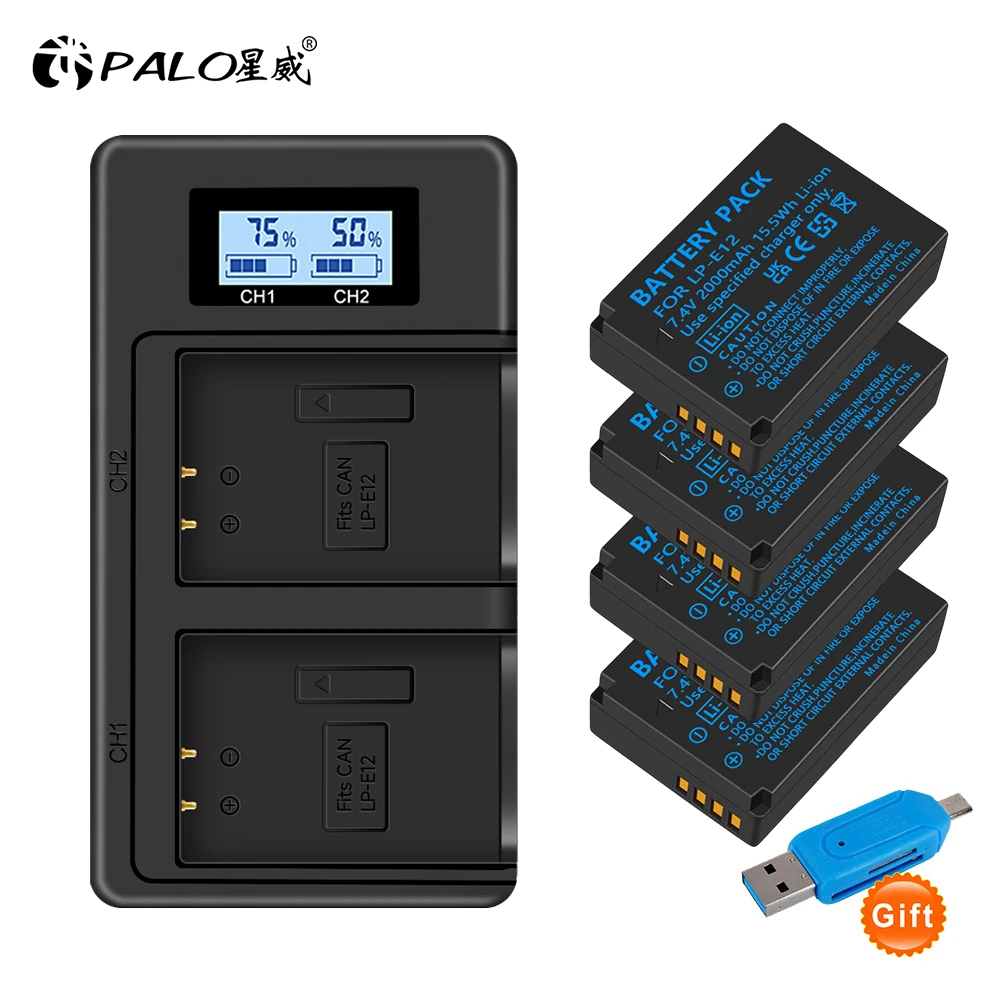 2000Mah Lp-E12 Lp E12 Lpe12 Batteria + Lcd Usb Doppio Caricatore Per Canon Eos M50, Eos M100,100D Kiss X7 Rebel Sl1 Camera