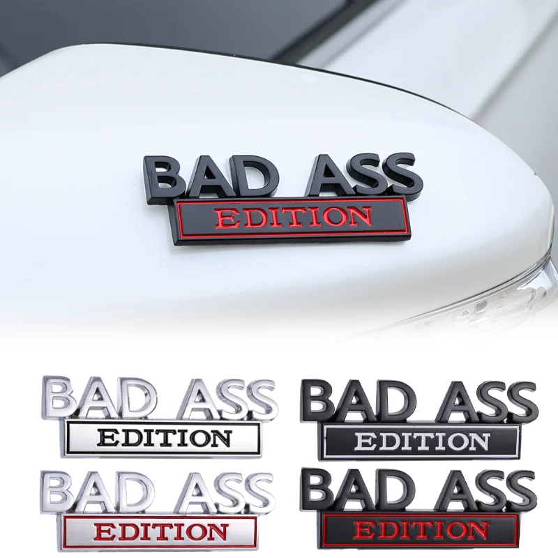 4 Adesivi Metallici 3D Con Scritta Bad Ass Edition Per Auto, Moto, Camper, SUV. Emblemi In Lega Di Zinco, Colori Argento E Nero, Dimensioni 10x3,4 Cm. Decorazione Divertente E Durevole.