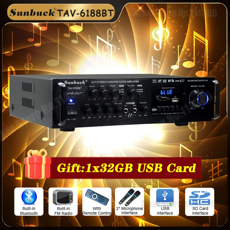 Усилитель звука с поддержкой Bluetooth, 12 В, 220 В