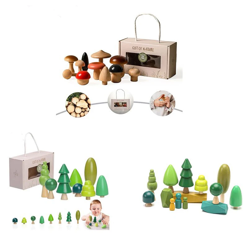 

Wooden Building Block Forest Ornaments Toys Mushroom Christmas Tree Children Montessori Educational Wooden Grasp Matching Toys