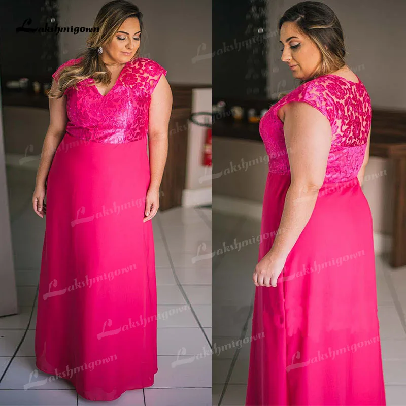 

Mother of the Bride Dress V Neck Plus Size Lace Chiffon Cap Sleeve Floor Length Mother of Groom Gowns Women Wedding Party Gowns