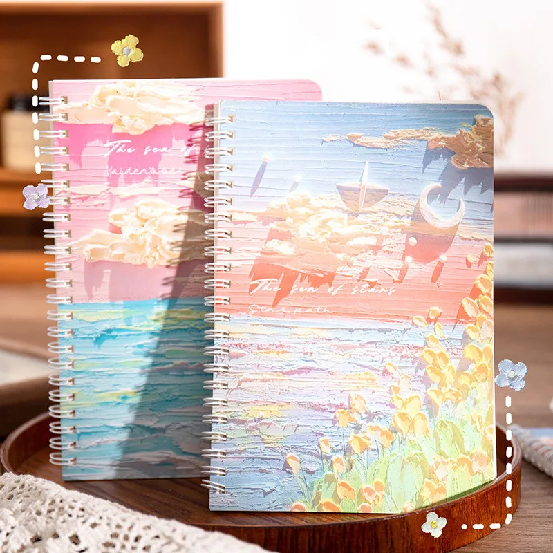 Notebooks Aesthetic Oil Painting Cover Coil Book A5 Sketchbook Journals  Diary Notepad Weekly Planner Office School Supplis 1pc