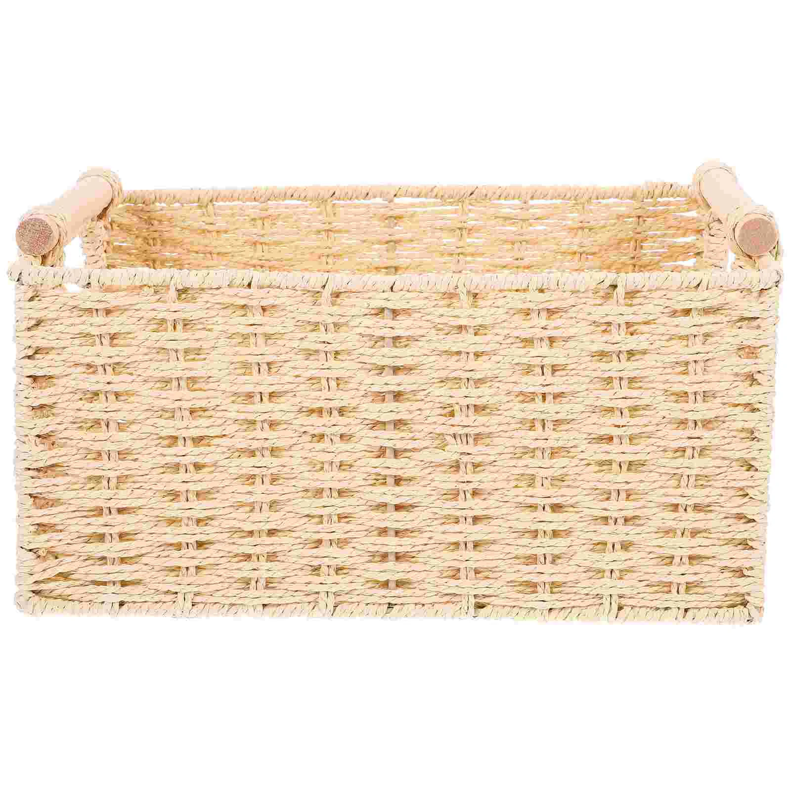 

Desktop Woven Basket With Handle Sundries Storage Basket Tabletop Organizer