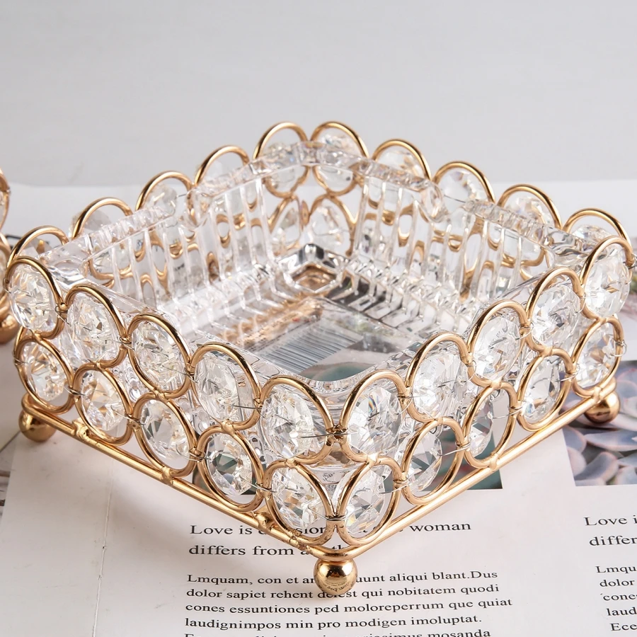 1pc Golden Transparent Crystal Glass Ashtray Living Room Office Bar Restaurant Decoration Cigar Ashtray Men Gift
