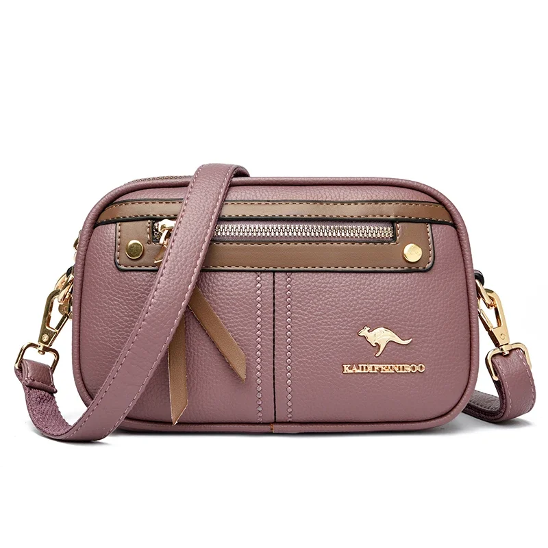 حقيبة كتف جلد طبيعي للسيدات، بتصميم ثلاثي الطبقات،...