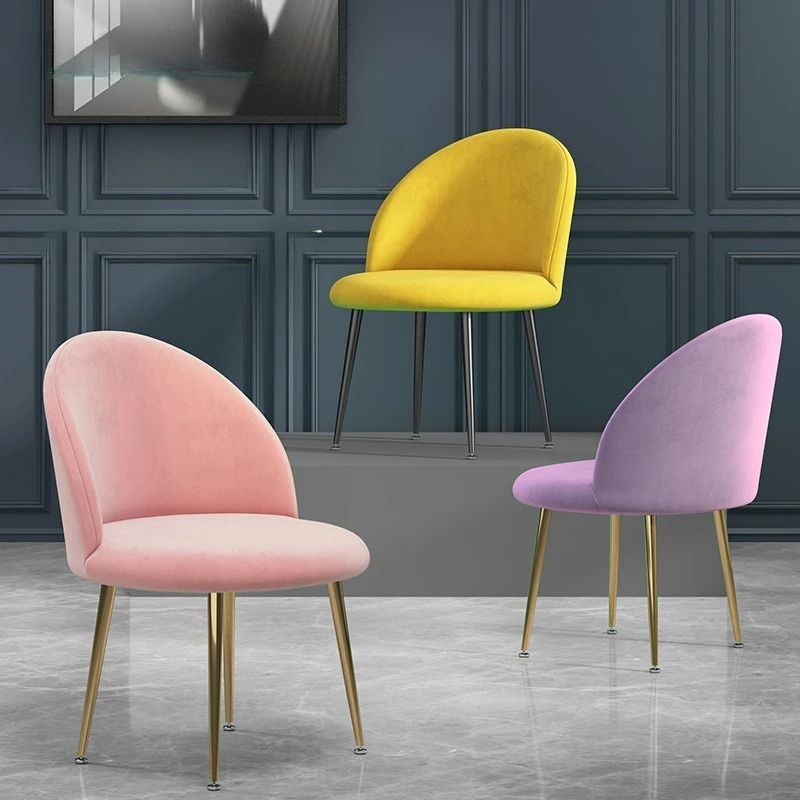 2 Psc Soft Indoor Cafe Kitchen Restaurant Chair Breathable Velvet Fabric Upholstered Dining Chair Pink Nordic Chaise