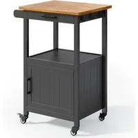 Kitchen Island Cart on Wheels with Drawer, Storage Cabinet, Shelf and Side Hook, Rolling Kitchen Cart with Rubber Wood Coun 2