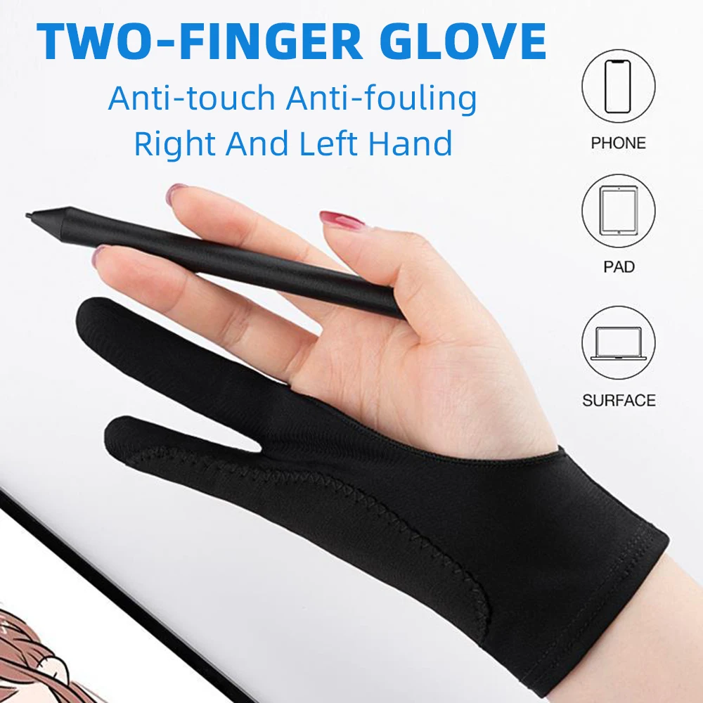 Two Finger Antitouch Antifouling Glove Black Left Right Hand Glove For Artist Drawing & Pen