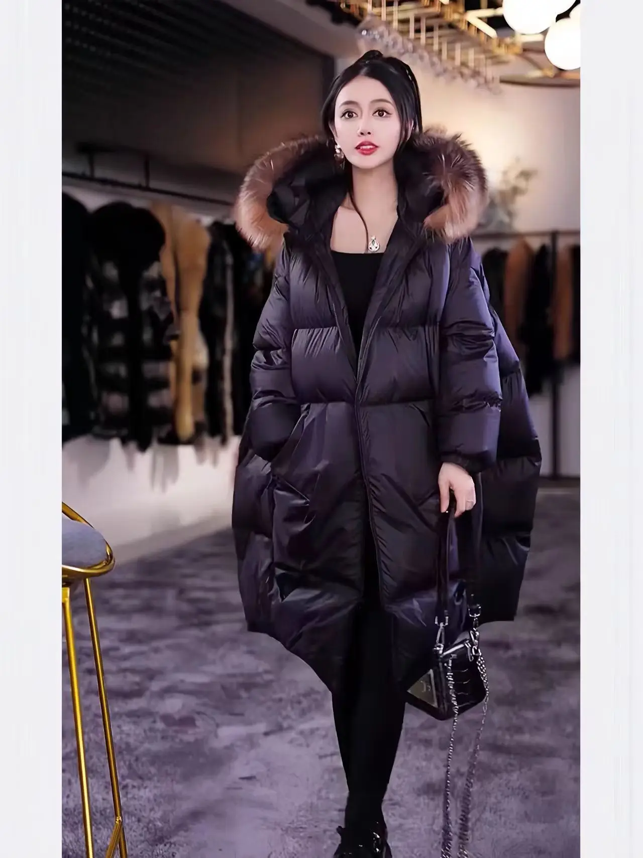 Black Hepburn Style Down Jacket, High-end and Stylish Loose Jacket for Women, European Autumn and Winter New 2024