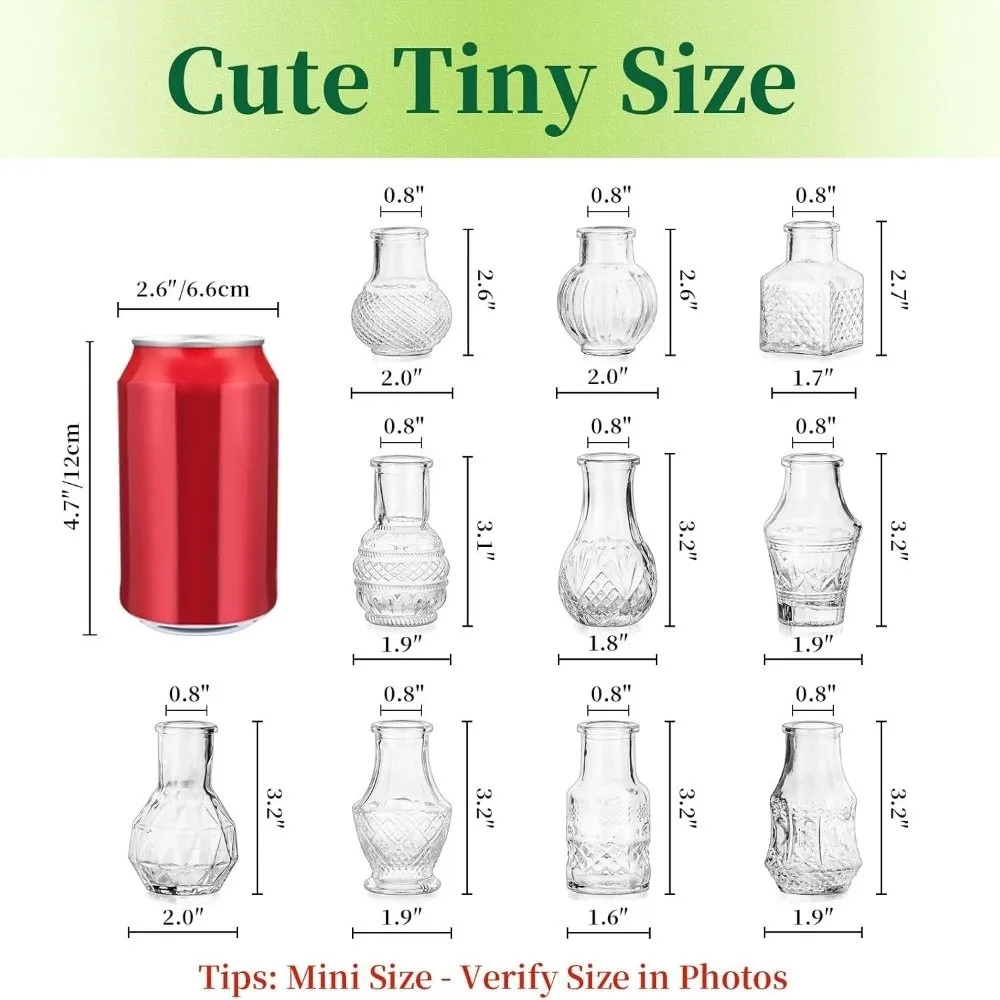 10PCS/SET Retro Relief Mini Glass Vase European Style Decorative Small Vase Set Crystal Clear Elegant Transparent Vase