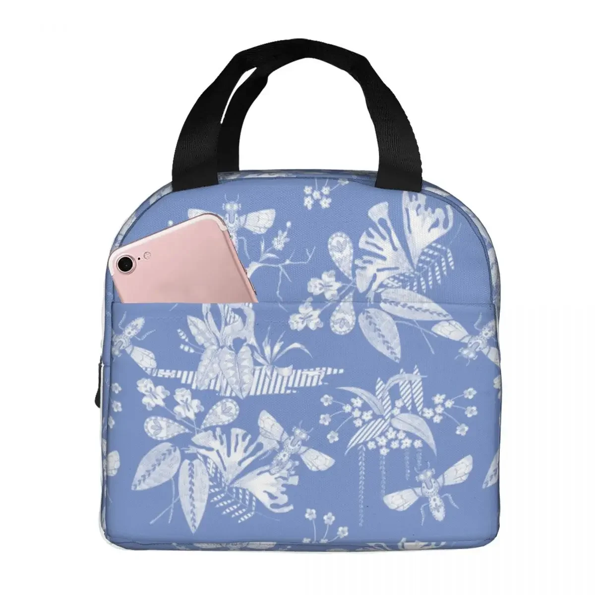 

Lunch Bag for Women Kids Vintage Pattern Flower Thermal Cooler Portable Picnic Bee Canvas Tote Handbags