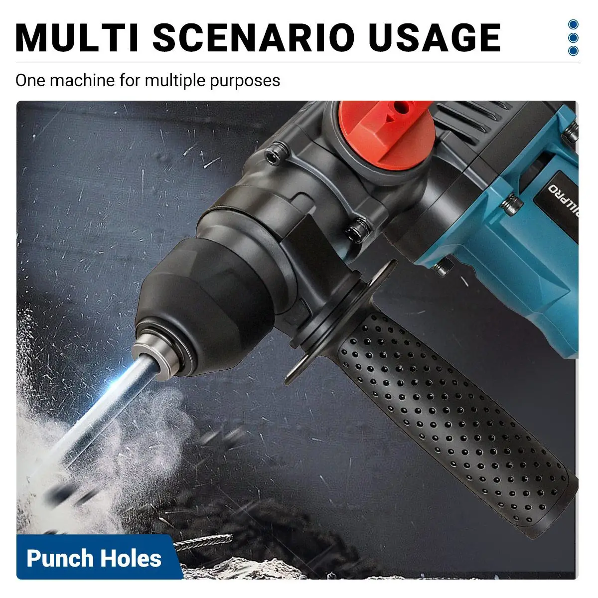 Drillpro 26MM Brushless Electric Hammer Drill Multifunctional Rotary Cordless Rechargeable Power Tools For  18V Battery 4