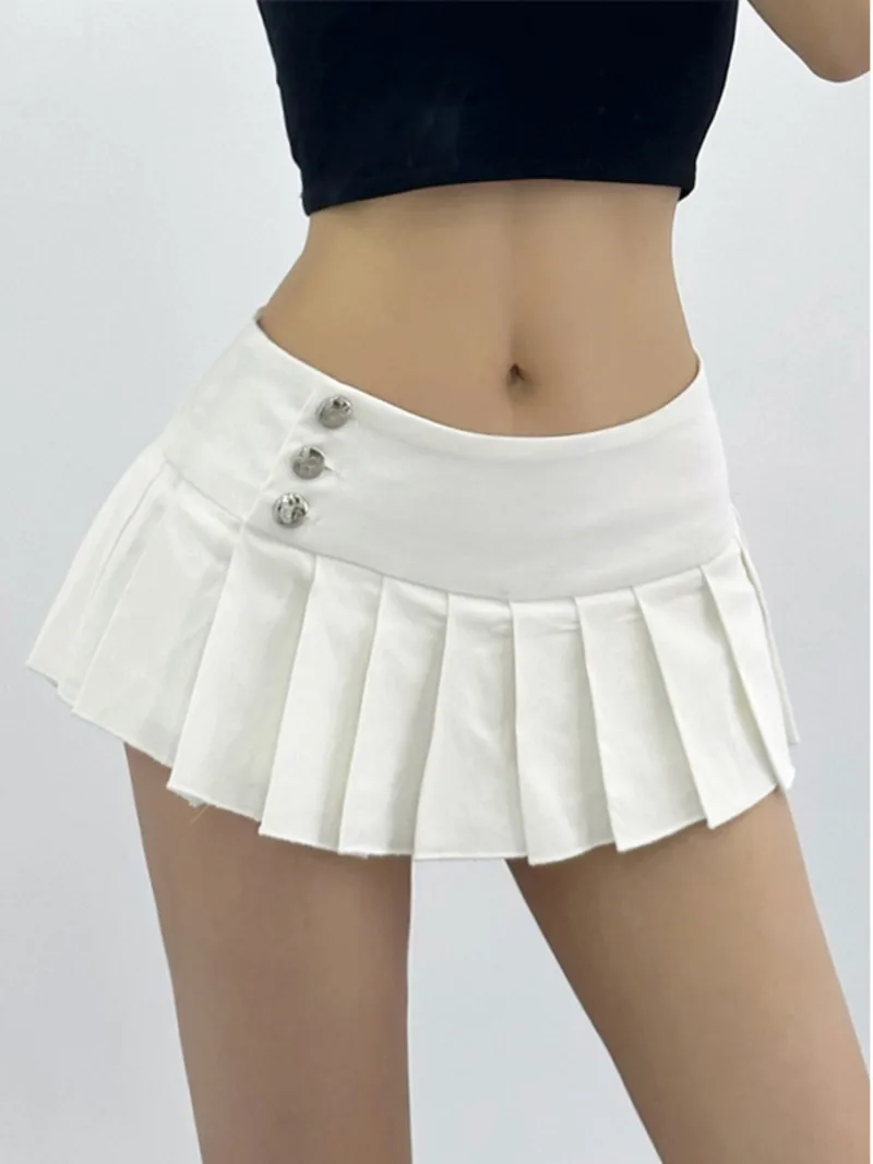 

TVVOVVIN 2023 Summer New Sexy Fashion Niche A-line Mini Short Skirt Women's Sexy Low Waist Side Button Pleated Half Skirt WR20