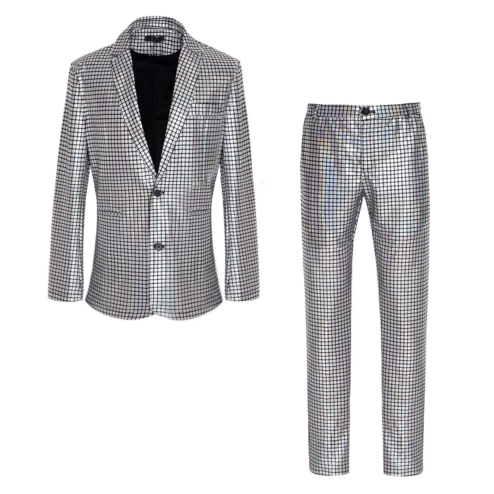 Men's Sequin Gold Stamping Business Casual Two-piece Performance Set Blazer Trousers